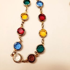Multicolor Bezel Set Crystal Necklace, 29 Inches, No Clasp